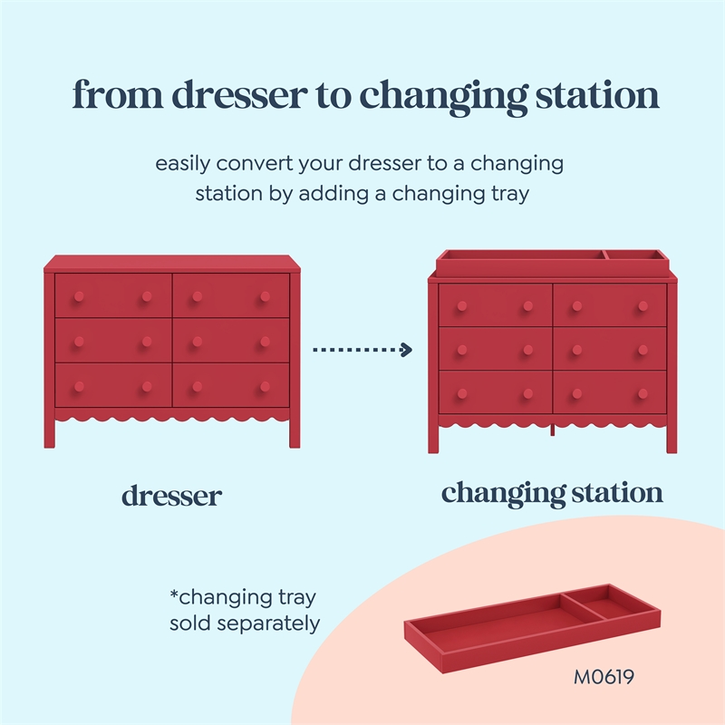 DaVinci Sammy Scallop 6-Drawer Dresser in Red