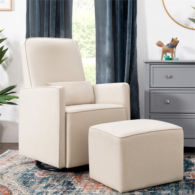 DaVinci Olive Glider and Ottoman in Cream with Piping
