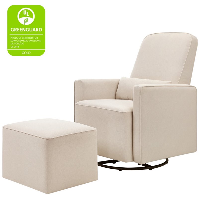 DaVinci Olive Glider and Ottoman in Cream with Piping