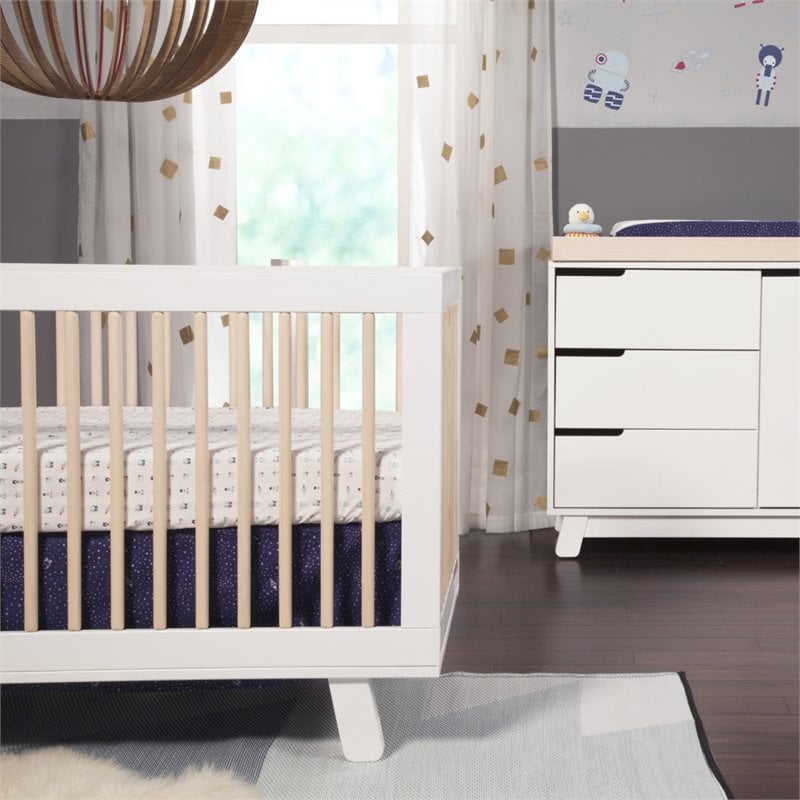 Hudson 3-in-1 Convertible Crib with Toddler Bed Conversion Kit - White/Natural