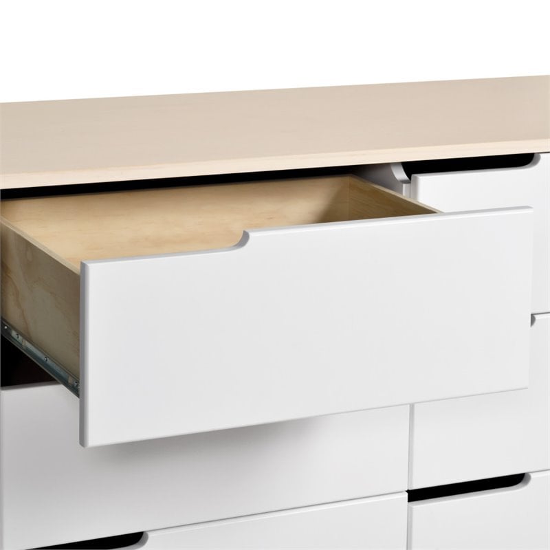 Babyletto Hudson 6 Drawer Double Wood Dresser in Washed Natural and White Beige