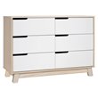 Babyletto Hudson 6 Drawer Double Wood Dresser in Washed Natural and White Beige