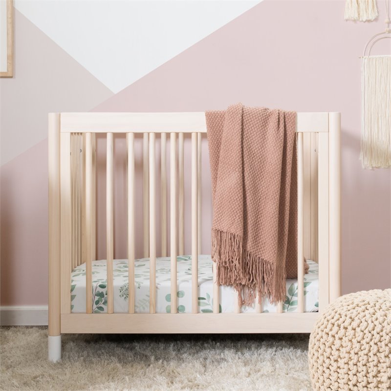 Babyletto Gelato 4 in 1 Convertible Mini Crib in Washed Natural with White Feet