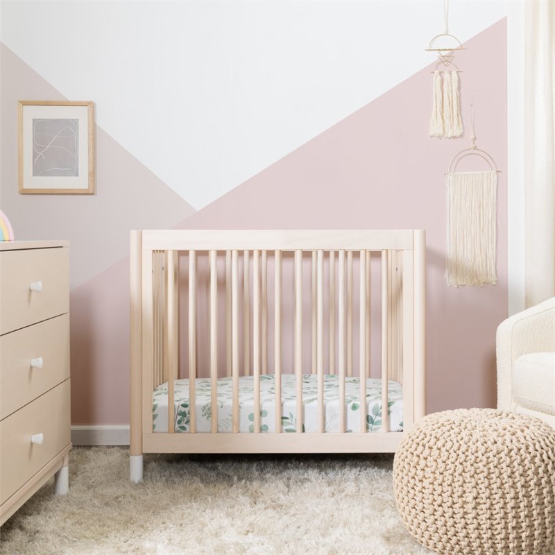 Babyletto Gelato 4 in 1 Convertible Mini Crib in Washed Natural with White Feet