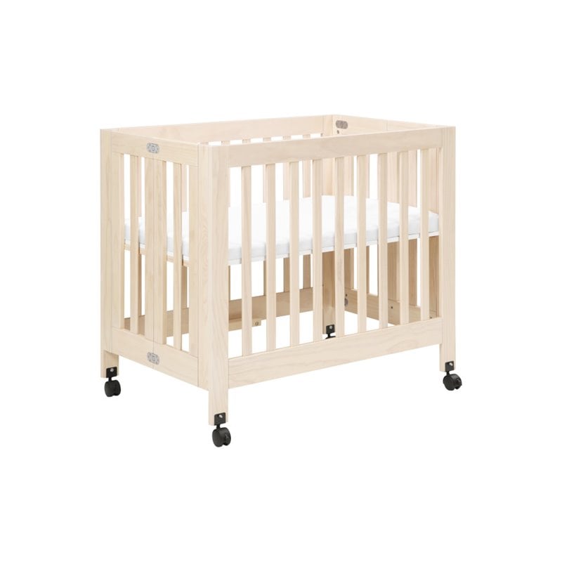 Babyletto Origami Portable Folding Mini Crib with Casters in Washed Natural