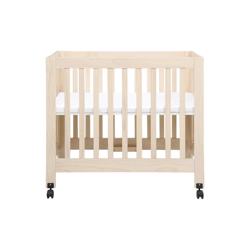 Babyletto Origami Portable Folding Mini Crib with Casters in Washed Natural