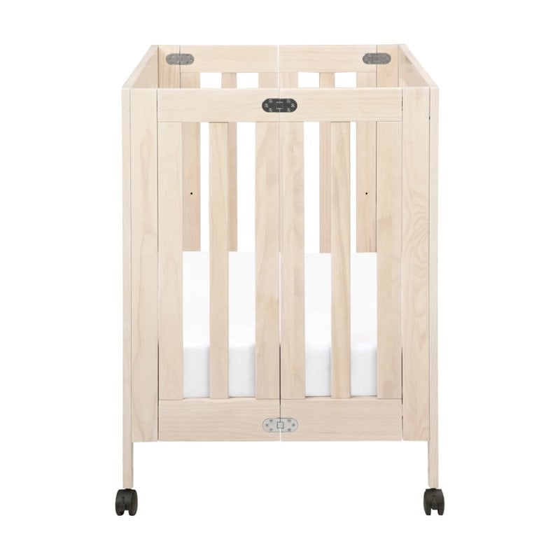 Babyletto Origami Portable Folding Mini Crib with Casters in Washed Natural