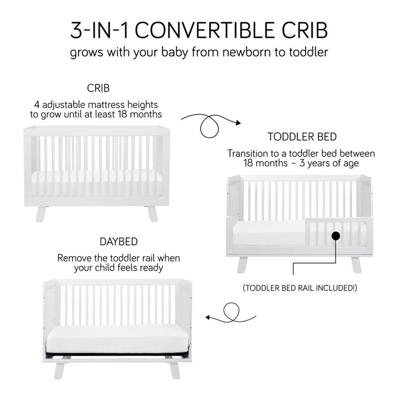 Hudson 3-in-1 Convertible Crib with Toddler Bed Conversion Kit - Black