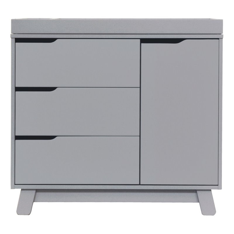 Babyletto Hudson 3-Drawers Pine Wood Dresser w/Removable Changing Tray in Gray