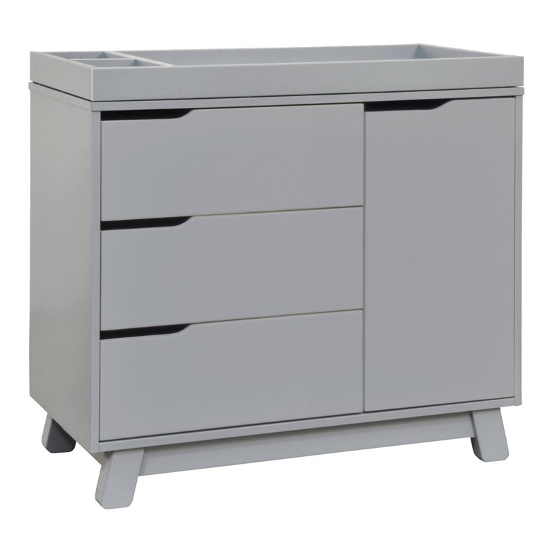 Babyletto Hudson 3-Drawers Pine Wood Dresser w/Removable Changing Tray in Gray
