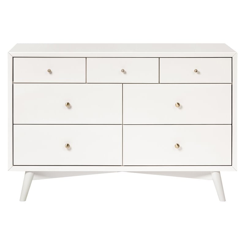 Babyletto Palma Pine Wood 7-Drawer Double Dresser in Warm White