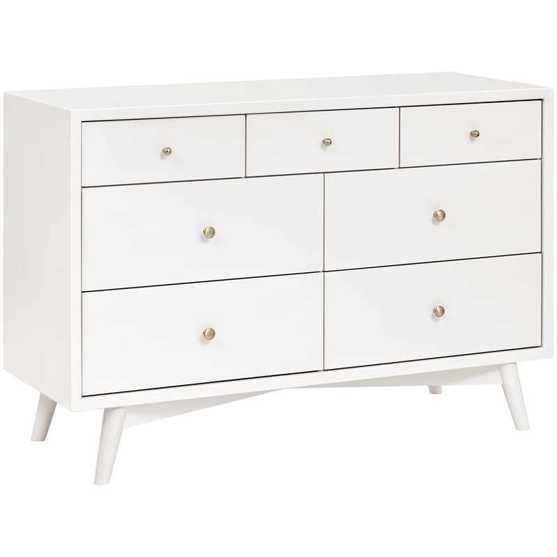 Babyletto Palma Pine Wood 7-Drawer Double Dresser in Warm White