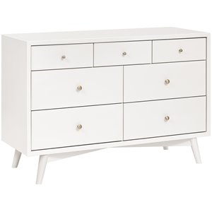 Babyletto Palma Pine Wood 7-Drawer Double Dresser in Warm White