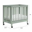 Babyletto Origami Pine Wood Portable Folding Mini Crib with Casters - Light Sage
