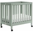 Babyletto Origami Pine Wood Portable Folding Mini Crib with Casters - Light Sage