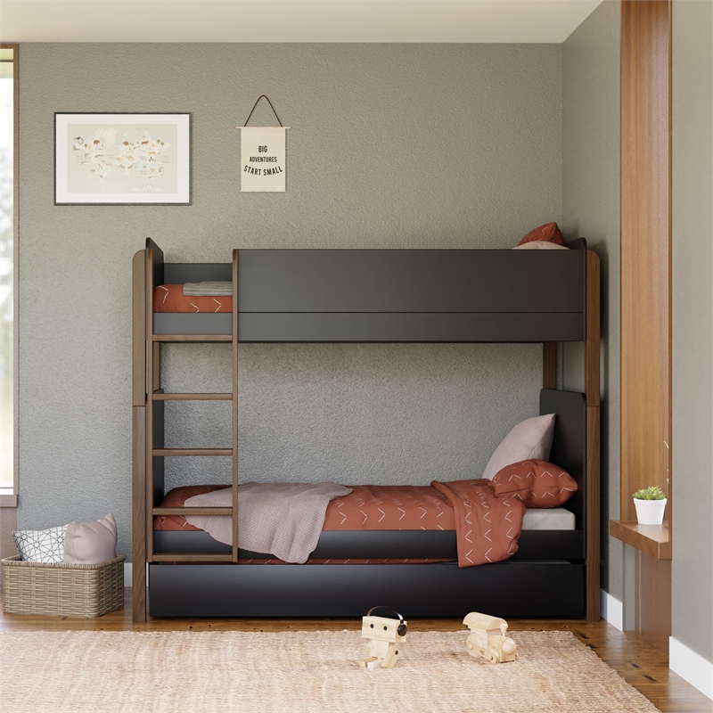 Babyletto Tiptoe Wood Twin Storage Trundle Bed in Black and Brown