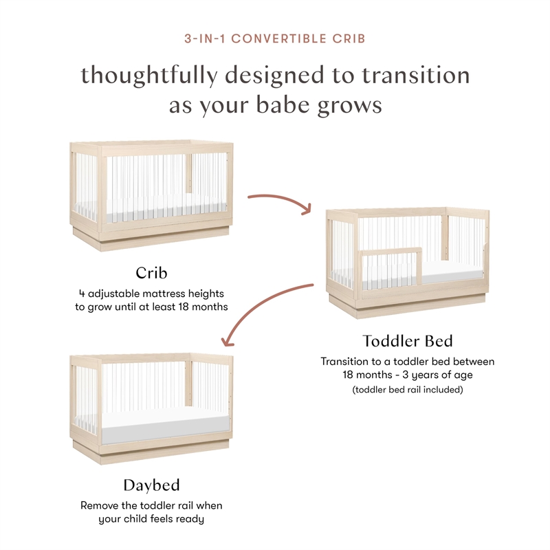 Babyletto Harlow 3-in-1 Wood Convertible Crib with Conversion Kits in Natural