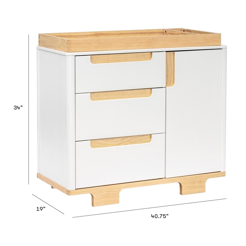 Babyletto Yuzu Modern 3-Drawer Pine Wood Changer Dresser in White/Natural