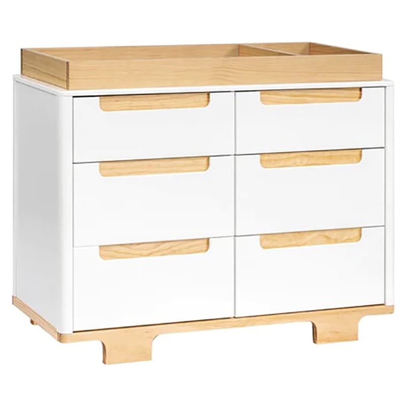 Babyletto Yuzu Modern 6-Drawer Pine Wood Double Dresser in White/Natural