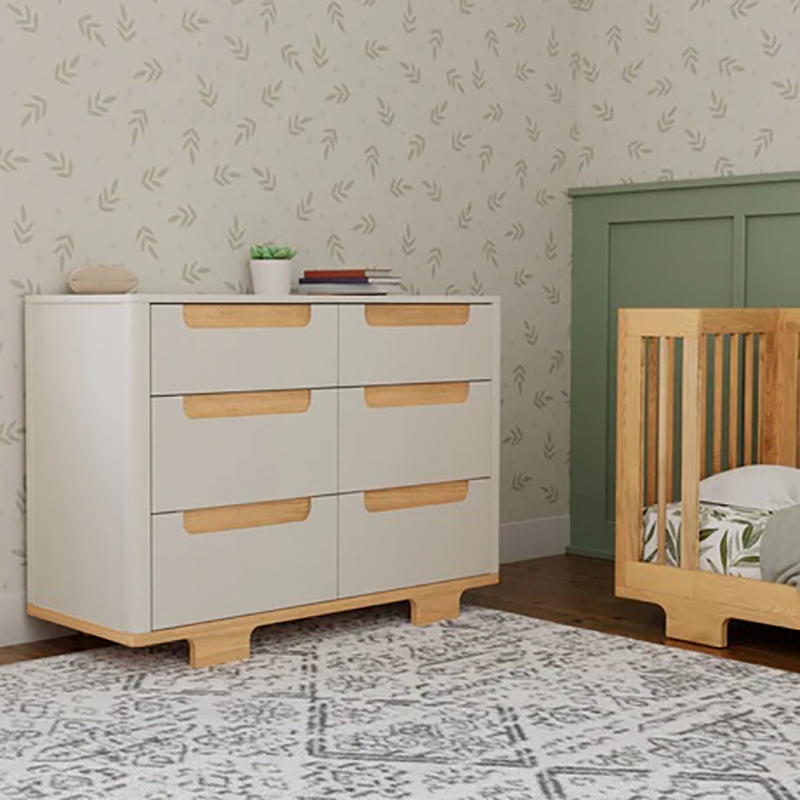 Babyletto Yuzu Modern 6-Drawer Pine Wood Double Dresser in White/Natural