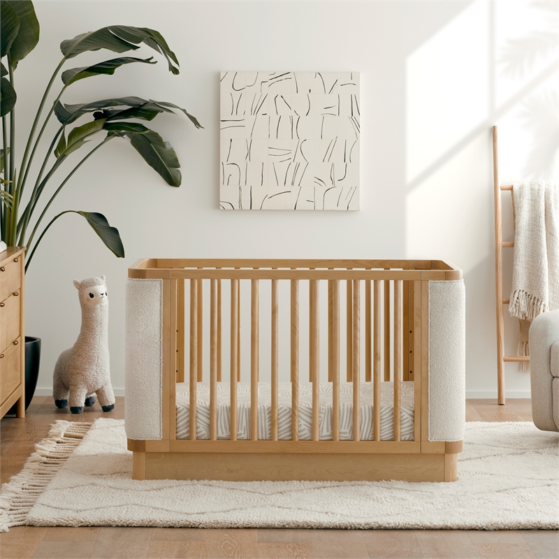 Babyletto Bondi Boucle 4-in-1 Convertible Crib in Honey with Ivory Boucle