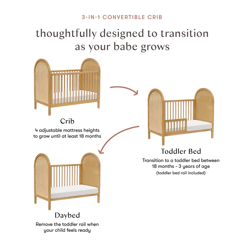 Babyletto Bondi Cane 3-in-1 Convertible Crib in Honey with Natural Cane