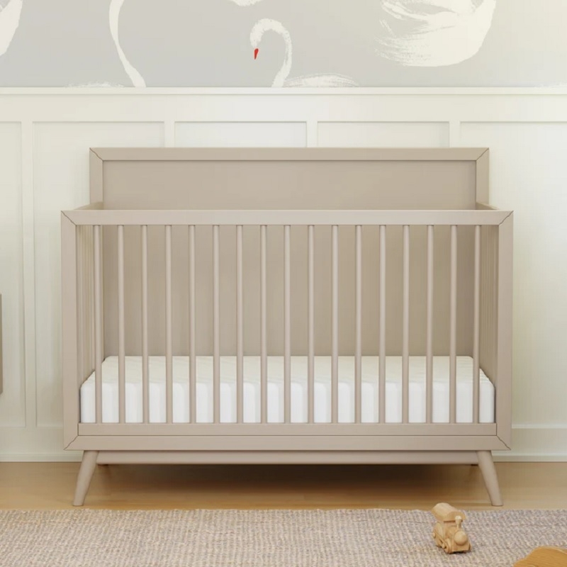 Babyletto Palma Mid-Century Solid Wood 4-in-1 Convertible Crib in Taupe