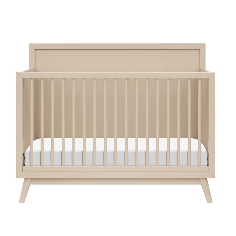 Babyletto Palma Mid-Century Solid Wood 4-in-1 Convertible Crib in Taupe