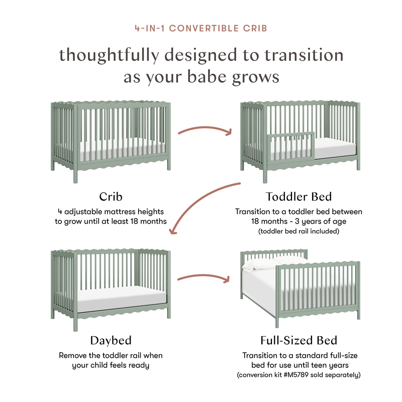 Babyletto Swell 4-in-1 Convertible Crib in Light Sage