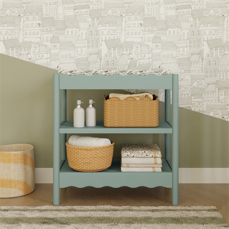 Babyletto Swell Changing Table with 2-Shelves in Light Sage