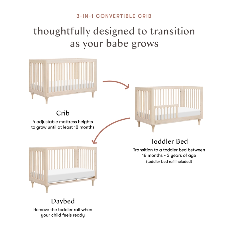 Babyletto Lolly 3-in-1 Convertible Crib in Washed Natural