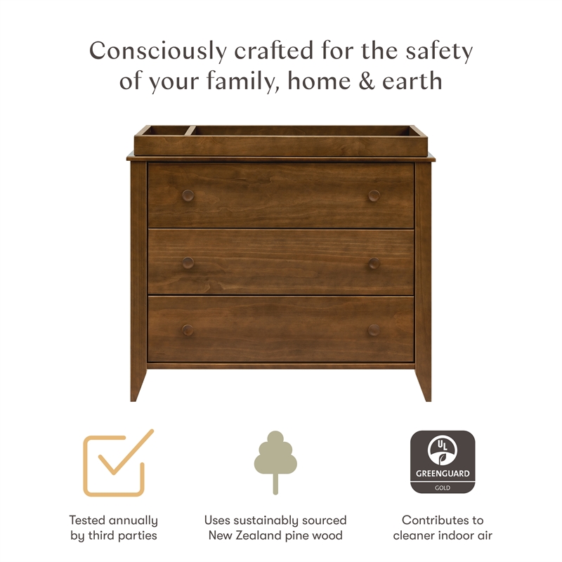 Babyletto Sprout 3-Drawers Changer Dresser in Natural Walnut