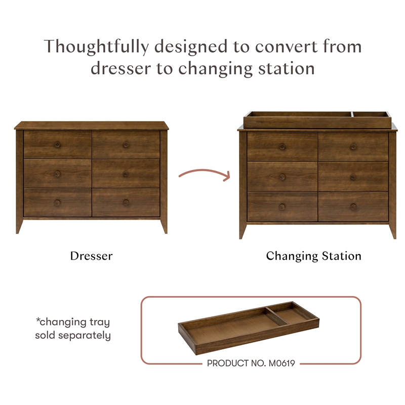 Babyletto Sprout 6-Drawer Changer Dresser in Natural Walnut