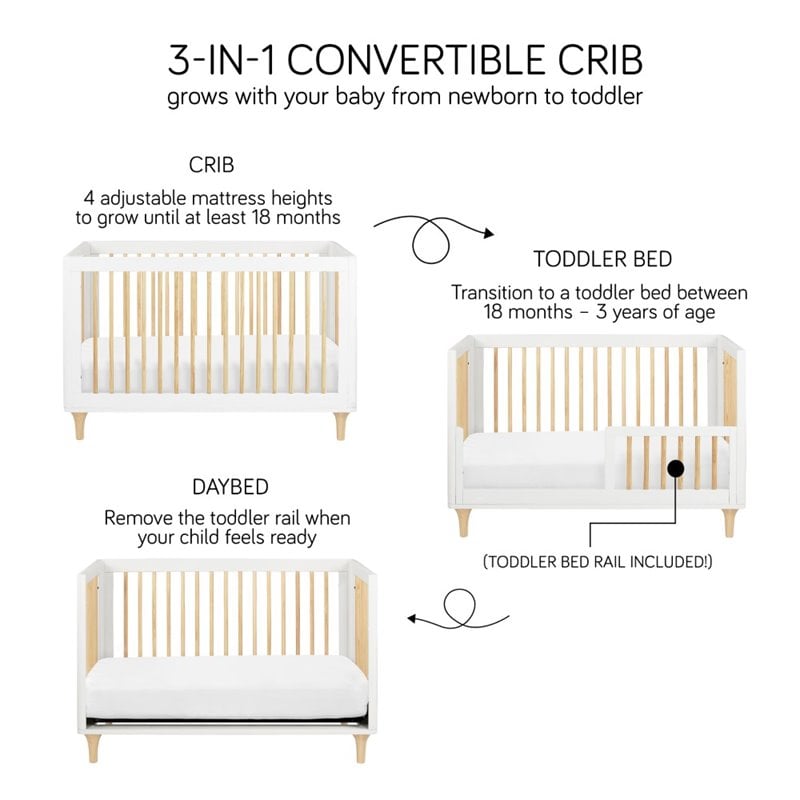 Babyletto Lolly 3-in-1 Convertible Crib with Toddler Bed Conversion Kit in White