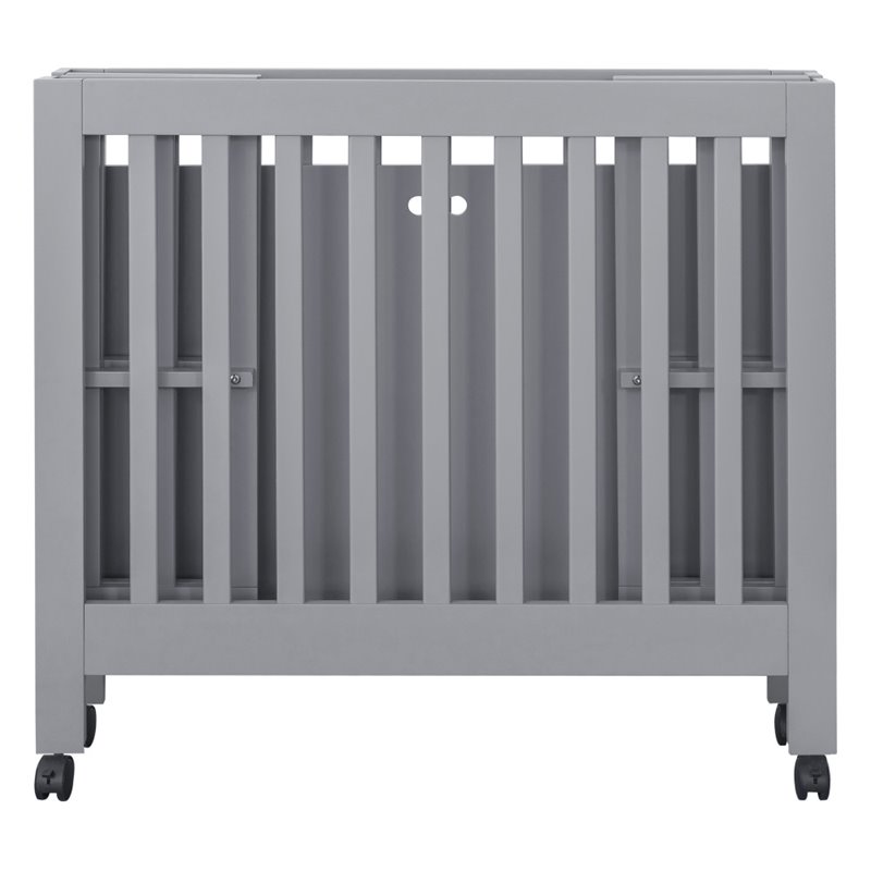 Babyletto Origami Portable Folding Mini Wood Crib with Casters in Gray