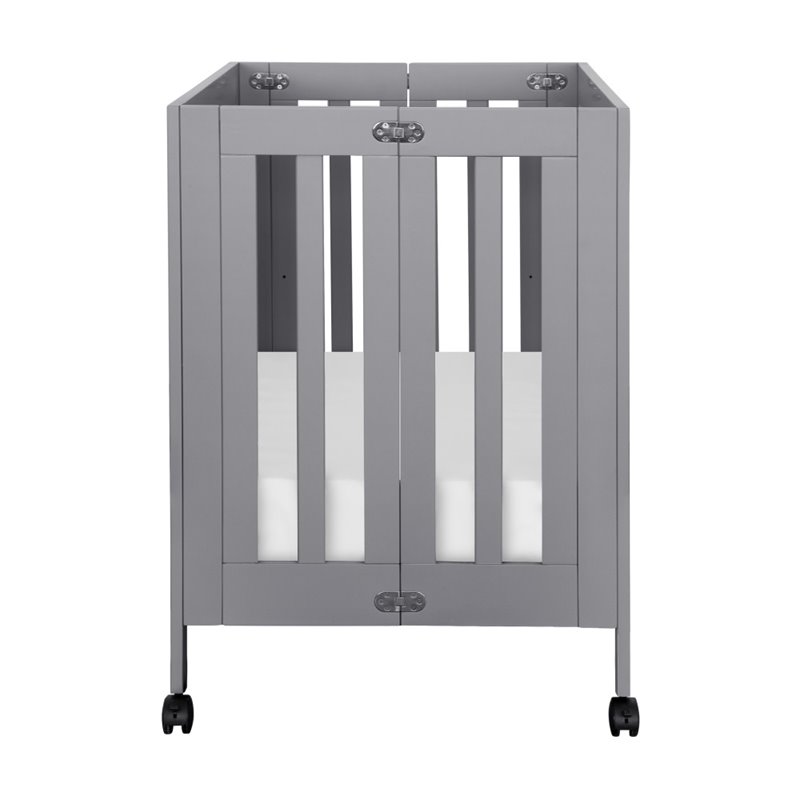 Babyletto Origami Portable Folding Mini Wood Crib with Casters in Gray