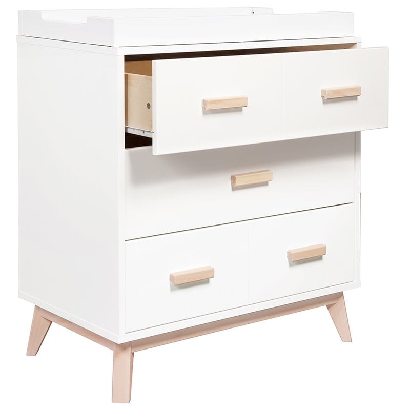 Babyletto Scoot 3 Drawer Dresser with Removable Changing Tray in White & Natural