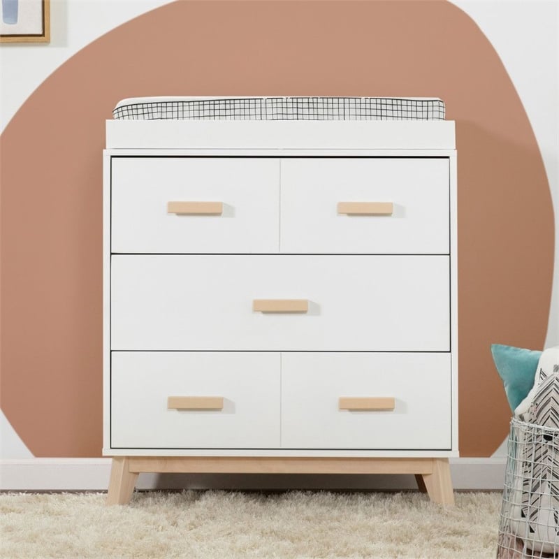 Babyletto Scoot 3 Drawer Dresser with Removable Changing Tray in White & Natural