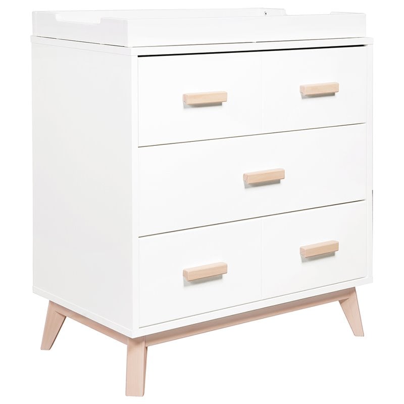 Babyletto Scoot 3 Drawer Dresser with Removable Changing Tray in White & Natural
