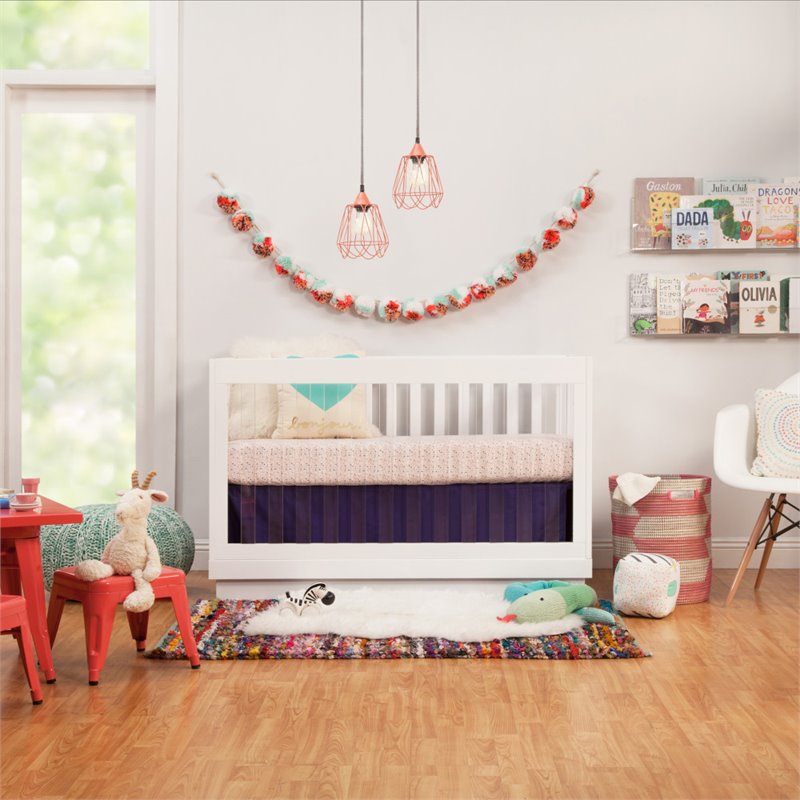 Babyletto Harlow 3-in-1 Convertible Crib with Toddler Bed Conversion Kit - White