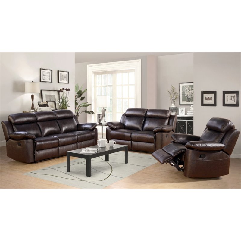 Living Homesquare Design Trade, Abbyson Thompson 3 Piece Leather Reclining Living Room Sofa Set