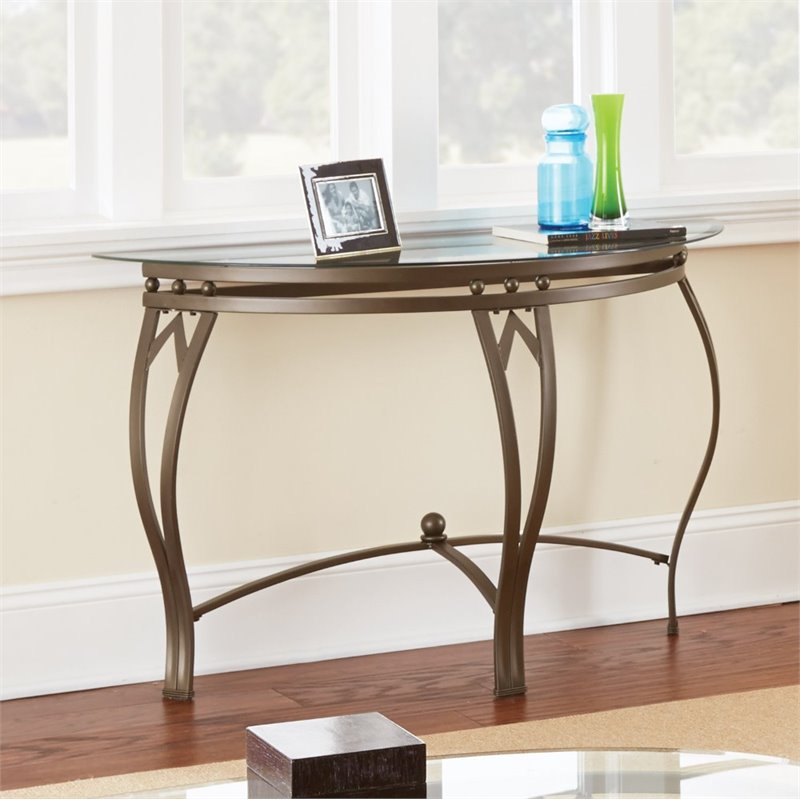 Steve Silver Madrid Glass Top Console Table in Weather Pewter SR250SKIT