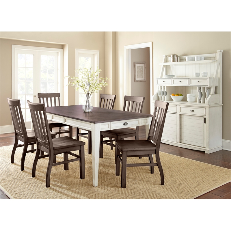 Cayla Buffet with Hutch in Antique White with rub through heavy distressing
