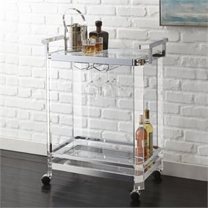 Aerin Acrylic Bar Cart in Clear Acrylic with Chrome trim