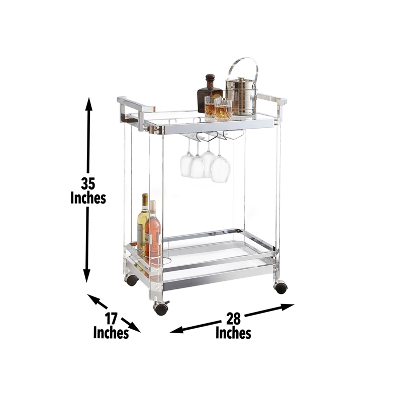 Aerin Acrylic Bar Cart in Clear Acrylic with Chrome trim