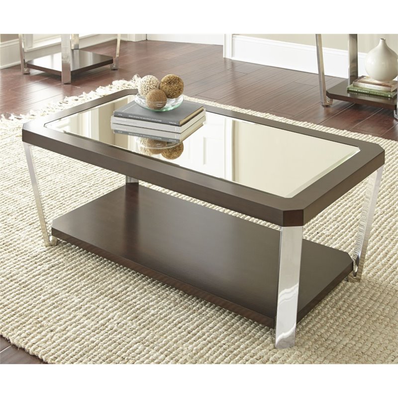 Steve Silver Truman Mirror Top Coffee Table in Espresso Chocolate