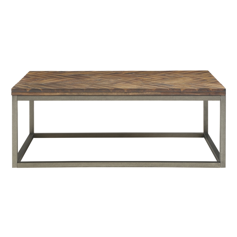 Lorenza Coffee Table in Distressed Brown Wood top and Nickel frame