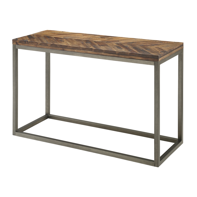 Lorenza Console Table in Distressed Brown Wood with Nickel base