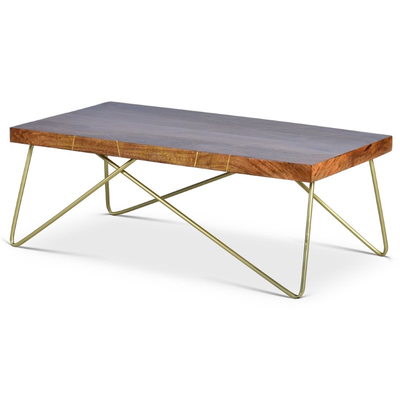 Walter Coffee Table in Warm Brown Pine and Brass