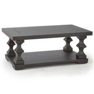 Dory Coffee Table in Ebony Finish with planked top and pedestal base